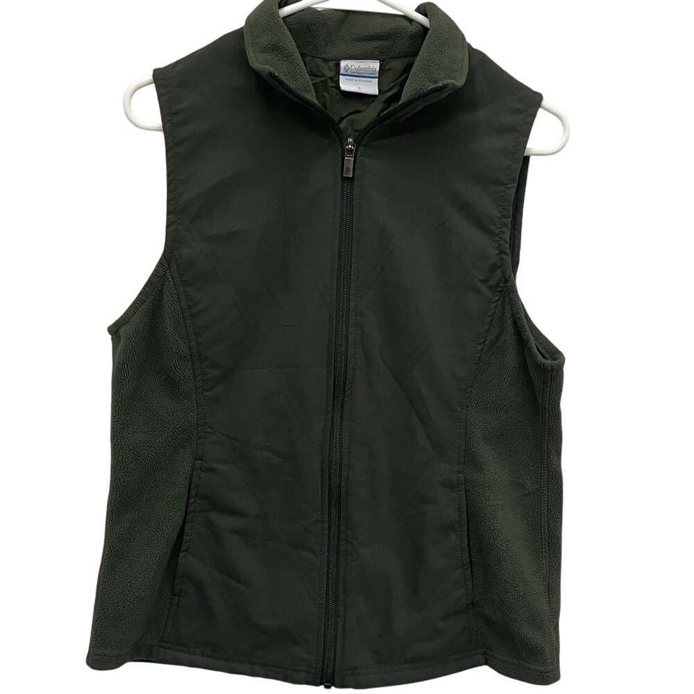 Columbia Womens S Olive Green Full‎ Zip Fleece Side Panel Quilted Vest AL1053